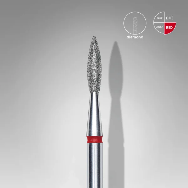 Foret à ongles diamanté, pointu « Flamme », rouge, diamètre tête 2.1 mm, partie active 8 mm