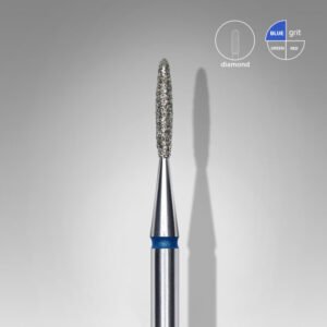 FA10B014/8 Embout a cuticules diamanté, arrondi « Flamme », bleue, diamètre tête 1.4 mm, partie active 8 mm