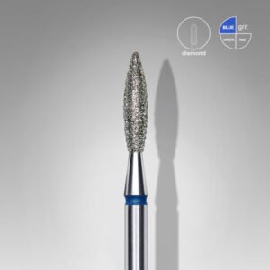 FA10B023/10 Embout a cuticules diamanté, arrondi « Flamme », bleue, diamètre tête 2.3 mm, partie active 10 mm