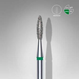 FA10G021/8 Embout a cuticules diamanté, arrondi « Flamme », Verte, diamètre tête 2.1 mm, partie active 8 mm