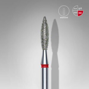 FA10R023/10  Embout a cuticules diamanté, arrondi « Flamme », rouge, diamètre tête 2.3 mm, partie active 8 mm
