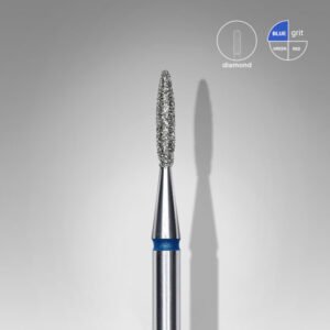 FA11B016/8 Embout a cuticules diamanté, pointu « Flamme », bleue, diamètre tête 1.6 mm, partie active 8 mm