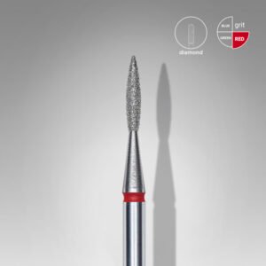 FA11R016/8  Embout a cuticules diamanté, pointu « Flamme », rouge, diamètre tête 1.6 mm, partie active 8 mm