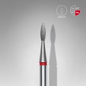 FA11R018/8  Embout a cuticules diamanté, pointu « Flamme », rouge, diamètre tête 1.8 mm, partie active 8 mm
