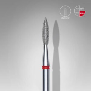 FA11R021/8  Embout a cuticules diamanté, pointu « Flamme », rouge, diamètre tête 1.6 mm, partie active 8 mm