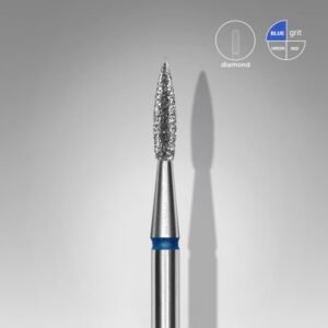 FA11B018/8 Embout a cuticules diamanté, pointu « Flamme », bleue, diamètre tête 1.8 mm, partie active 8 mm
