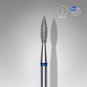 FA11B021/8  Embout a cuticules diamanté, pointu « Flamme », bleue, diamètre tête 2.1 mm, partie active 8 mm