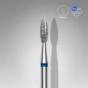 FA11B023/8 Embout a cuticules diamanté, pointue « Flamme », bleue, diamètre tête 2.3 mm, partie active 8 mm