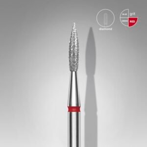 FA11R023/8 Embout a cuticules diamanté, pointue « Flamme », rouge, diamètre tête 2.3 mm, partie active 8 mm