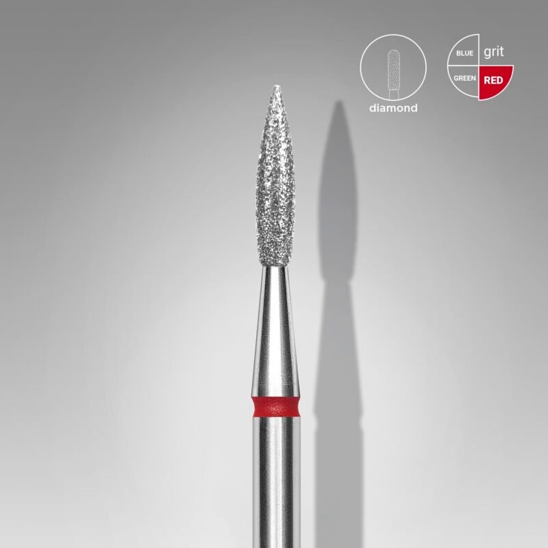 FA11R023/8 Embout a cuticules diamanté, pointue « Flamme », rouge, diamètre tête 2.3 mm, partie active 8 mm