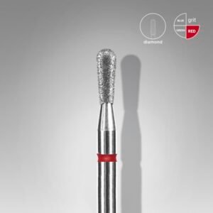 FA120R023/5 Embout a cuticules diamanté, poire « Match », rouge, diamètre tête 2.3 mm, partie active 5 mm