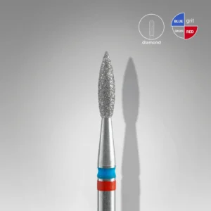FA11RB021/8  Embout a cuticules diamanté, pointu « Flamme DUO», rouge et bleue, diamètre tête 2.1 mm, partie active 8 mm